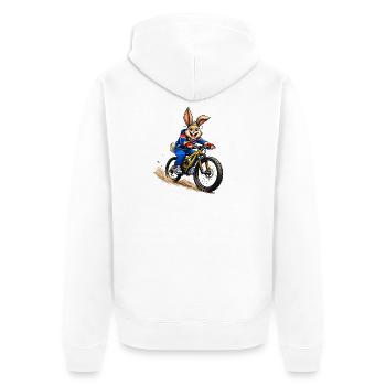 Fröhlicher Hase auf dem Mountainbike - Unisex Premium Bio Zip Hoodie - Weiß - Hinten - Thijin (182cm)