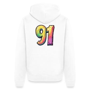 91 Number Colorful - Unisex Premium Organic Zip Hoodie - white - Back - Thijin (182cm)