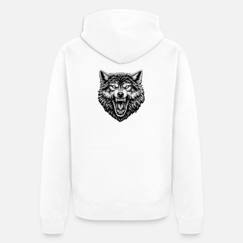 Tête de Loup Noir Blanc - Veste à capuche bio Premium Unisexe - blanc
