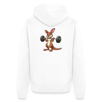 Entraînement avec haltère Chibi Kangaroo Joyeux - Veste à capuche bio Premium Unisexe - blanc - Dos - Thijin (182cm)