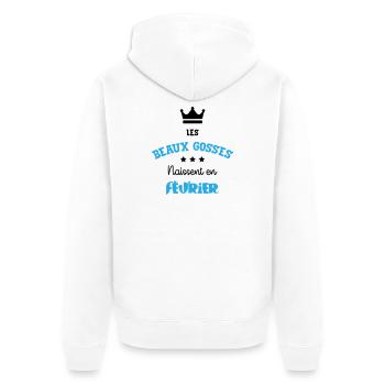Cadeau naissance bébé garçon Février Beaux Gosses - Veste à capuche bio Premium Unisexe - blanc - Dos - Thijin (182cm)