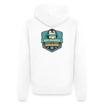 Kalt Draußen Warm Im Herz Pinguin - Unisex Premium Bio Zip Hoodie - Weiß - Hinten - Thijin (182cm)