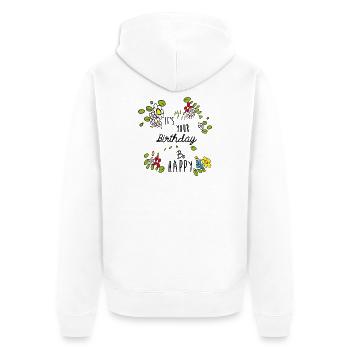 Anniversaire - Veste à capuche bio Premium Unisexe - blanc - Dos - Thijin (182cm)