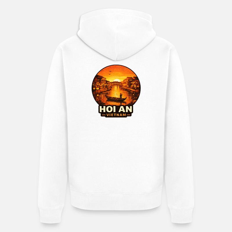 Hoi An Vietnam Sunset Skyline - Veste à capuche bio Premium Unisexe - blanc