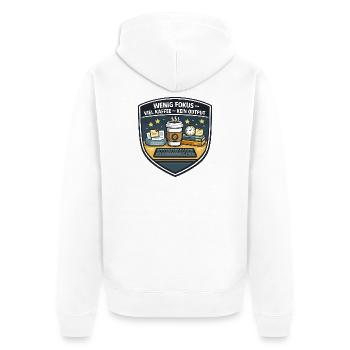 Wenig Fokus – Viel Kaffee, Kein Output - Unisex Premium Bio Zip Hoodie - Weiß - Hinten - Thijin (182cm)