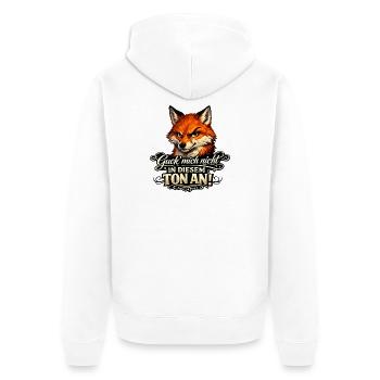 Fuchs Guck mich nicht in diesem Ton an - Unisex Premium Bio Zip Hoodie - Weiß - Hinten - Thijin (182cm)