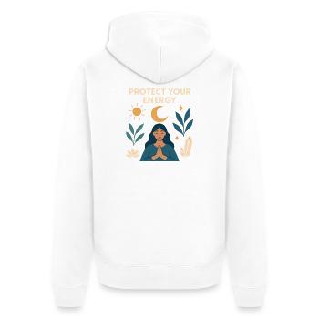 Schutz deiner Energie – Meditative Kraft - Unisex Premium Bio Zip Hoodie - Weiß - Hinten - Thijin (182cm)