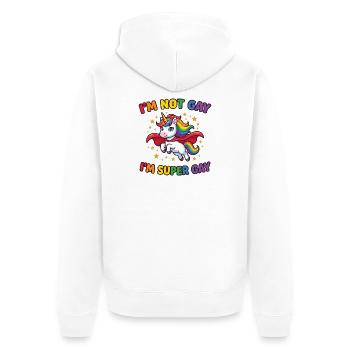 Mois de la fierté LGBT - Je ne suis pas gay, je suis supergay - Veste à capuche bio Premium Unisexe - blanc - Dos - Thijin (182cm)