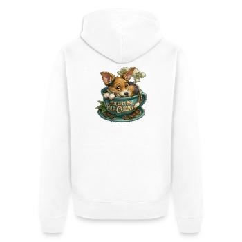 Pup Cuddle in Coffee Cup - Unisex Premium Organic Zip Hoodie - white - Back - Thijin (182cm)