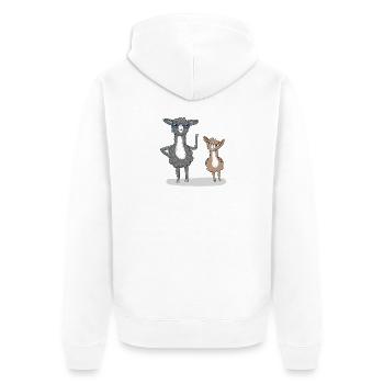 Lama Duo - Experte und Anfänger lernen voneinander - Unisex Premium Bio Zip Hoodie - Weiß - Hinten - Thijin (182cm)