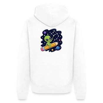 Außerirdischer im Weltraum auf Bleistift - Unisex Premium Bio Zip Hoodie - Weiß - Hinten - Thijin (182cm)