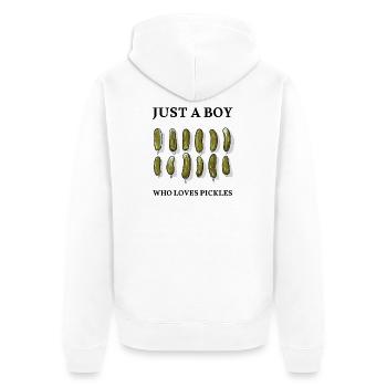 JUST A BOY WHO LOVES PICKLES - Essiggurken  - Unisex Premium Bio Zip Hoodie - Weiß - Hinten - Thijin (182cm)