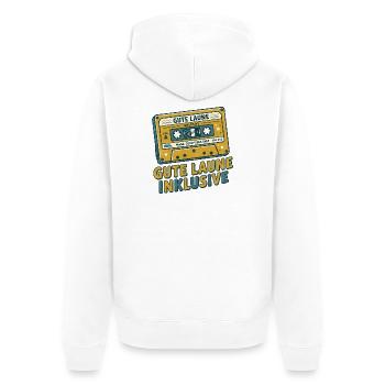 Musikkassette Retro-Design – Gute Laune inklusive - Unisex Premium Bio Zip Hoodie - Weiß - Hinten - Thijin (182cm)