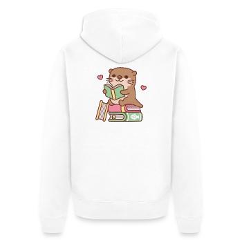 Süßer Otter sitzt auf Büchern zum Lesen - Unisex Premium Bio Zip Hoodie - Weiß - Hinten - Thijin (182cm)
