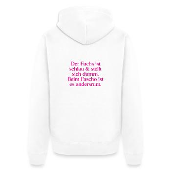 Gegen Rechts: Der listige Fuchs gegen Faschismus - Unisex Premium Bio Zip Hoodie - Weiß - Hinten - Thijin (182cm)