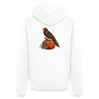 Rabe auf dem Kürbis - Unisex Premium Bio Zip Hoodie - Weiß - Hinten - Thijin (182cm)