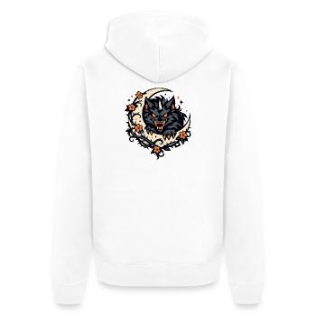 Mondwolf mit Blütenkranz - Unisex Premium Bio Zip Hoodie - Weiß - Hinten - Thijin (182cm)