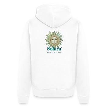 Solara Sun mit Vintage-Schrift - Unisex Premium Bio Zip Hoodie - Weiß - Hinten - Thijin (182cm)