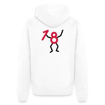 Endlich18 ! - Unisex Premium Bio Zip Hoodie - Weiß - Hinten - Thijin (182cm)