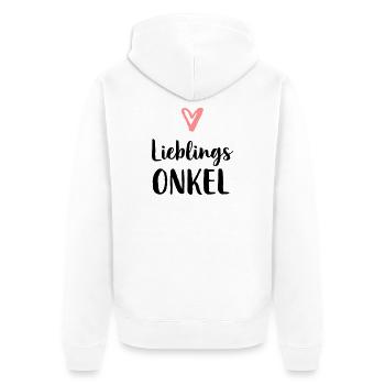 Lieblings Onkel Herz Geschenk Geburtstag - Unisex Premium Bio Zip Hoodie - Weiß - Hinten - Thijin (182cm)