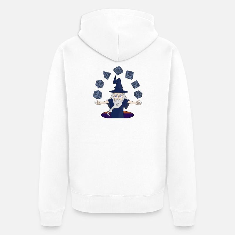 Ein Zauberer mit schwebenden Würfeln - Unisex Premium Bio Zip Hoodie - Weiß