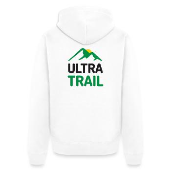 Ultra-Pfad - Unisex Premium Bio Zip Hoodie - Weiß - Hinten - Thijin (182cm)