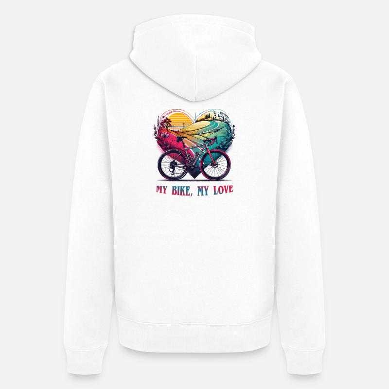 Mon vélo, mon amour. Saint-Valentin 2024 - Veste à capuche bio Premium Unisexe - blanc