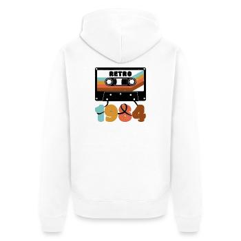 Mehrfarbiges Retro-Kassettendesign der 1980er Jahre - Unisex Premium Bio Zip Hoodie - Weiß - Hinten - Thijin (182cm)
