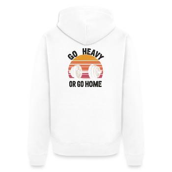 Go Heavy oder Go Home Retro Langhantel - Unisex Premium Bio Zip Hoodie - Weiß - Hinten - Thijin (182cm)