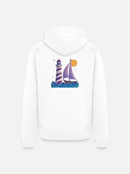 Lighthouse with boat - Unisex Premium Organic Zip Hoodie - white