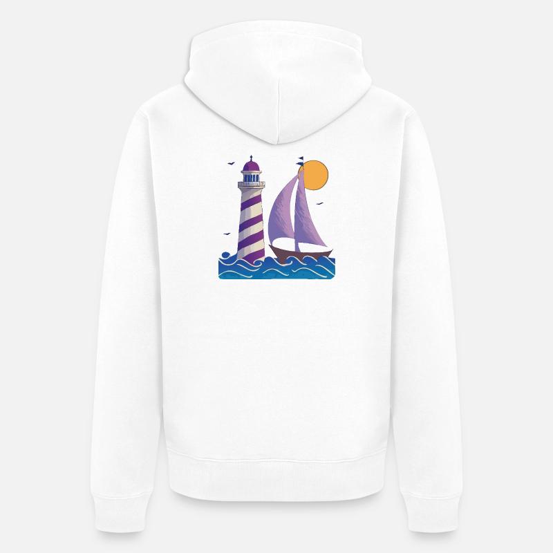 Leuchtturm mit Boot - Unisex Premium Bio Zip Hoodie - Weiß
