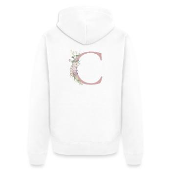 C Monogramm, Floral, personalisierbar - Unisex Premium Bio Zip Hoodie - Weiß - Hinten - Thijin (182cm)