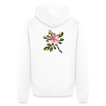 Églantier – Rose sauvage délicate de style géométrique - Veste à capuche bio Premium Unisexe - blanc - Dos - Thijin (182cm)