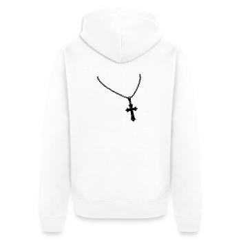 Kette mit Kreuz - Unisex Premium Bio Zip Hoodie - Weiß - Hinten - Thijin (182cm)