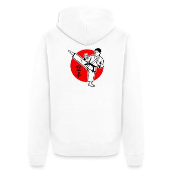 Karate Yokogeri männlich - Unisex Premium Bio Zip Hoodie - Weiß - Hinten - Thijin (182cm)