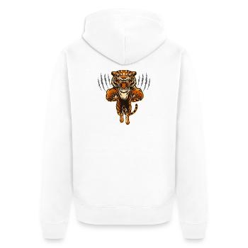 Wildes Tigermotiv für Kraft und Mut - Unisex Premium Bio Zip Hoodie - Weiß - Hinten - Thijin (182cm)