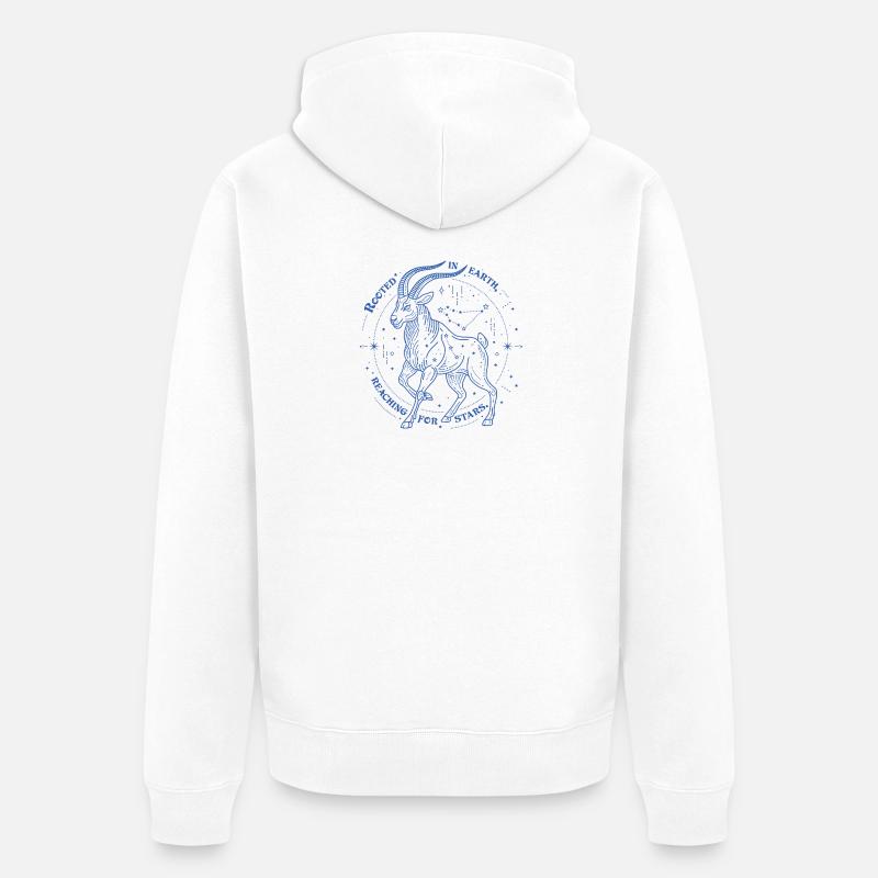 Steinbock Sternzeichen Geschenk – Erde & Sterne Design - Unisex Premium Bio Zip Hoodie - Weiß