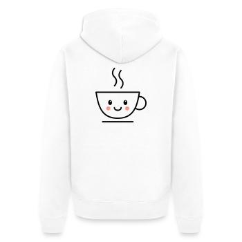Kaffee, Tee oder Kakao Tasse mit kawaii Gesicht - Unisex Premium Bio Zip Hoodie - Weiß - Hinten - Thijin (182cm)