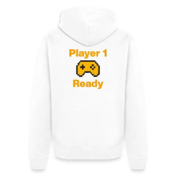 Joueur 1, prêt à commencer, GaminGeek, Lan-Party - Veste à capuche bio Premium Unisexe - blanc - Dos - Thijin (182cm)