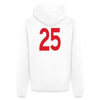 Red 25 in klarer Typografie - Unisex Premium Bio Zip Hoodie - Weiß - Hinten - Thijin (182cm)