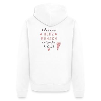 Kleiner Herzmensch auf großer Mission - Unisex Premium Bio Zip Hoodie - Weiß - Hinten - Thijin (182cm)