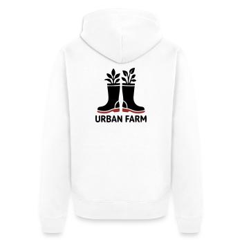 Urban Farm Rubber Boots Logo - Unisex Premium Organic Zip Hoodie - white - Back - Thijin (182cm)