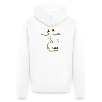 Katze beim Relaxen - Unisex Premium Bio Zip Hoodie - Weiß - Hinten - Thijin (182cm)