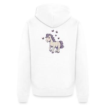 Süßes Pony mit Schmetterlingen - Unisex Premium Bio Zip Hoodie - Weiß - Hinten - Thijin (182cm)