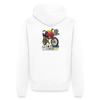 80er BMX Freiheit – Zweiräder - Unisex Premium Bio Zip Hoodie - Weiß - Hinten - Thijin (182cm)