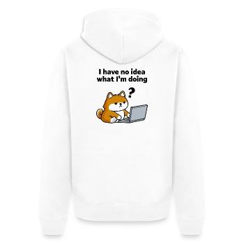 Hund am Laptop – Keine Ahnung - Unisex Premium Bio Zip Hoodie - Weiß - Hinten - Thijin (182cm)
