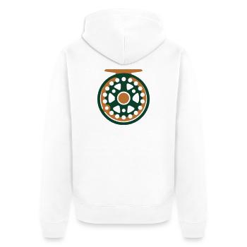 Fliegenrolle Angel Icon - Unisex Premium Bio Zip Hoodie - Weiß - Hinten - Thijin (182cm)