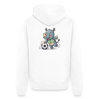 Rhino Fußballheld im Grün - Unisex Premium Bio Zip Hoodie - Weiß - Hinten - Thijin (182cm)