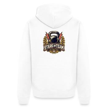 Stark im Team – Jede Runde zählt - Unisex Premium Bio Zip Hoodie - Weiß - Hinten - Thijin (182cm)