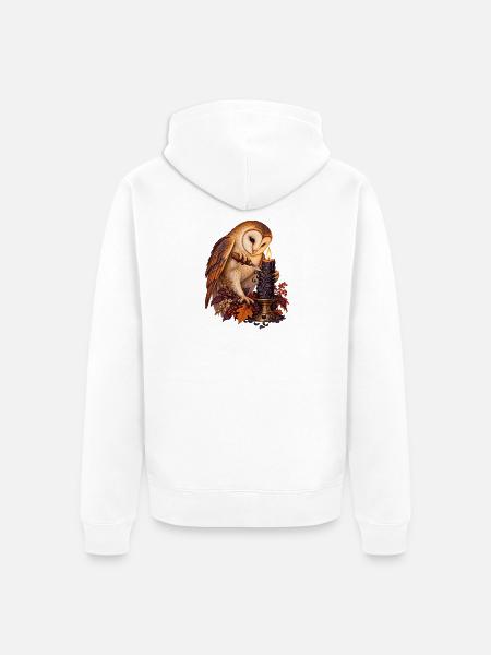 Schleiereule schnitzt eine schwarze Kerze - Unisex Premium Bio Zip Hoodie - Weiß